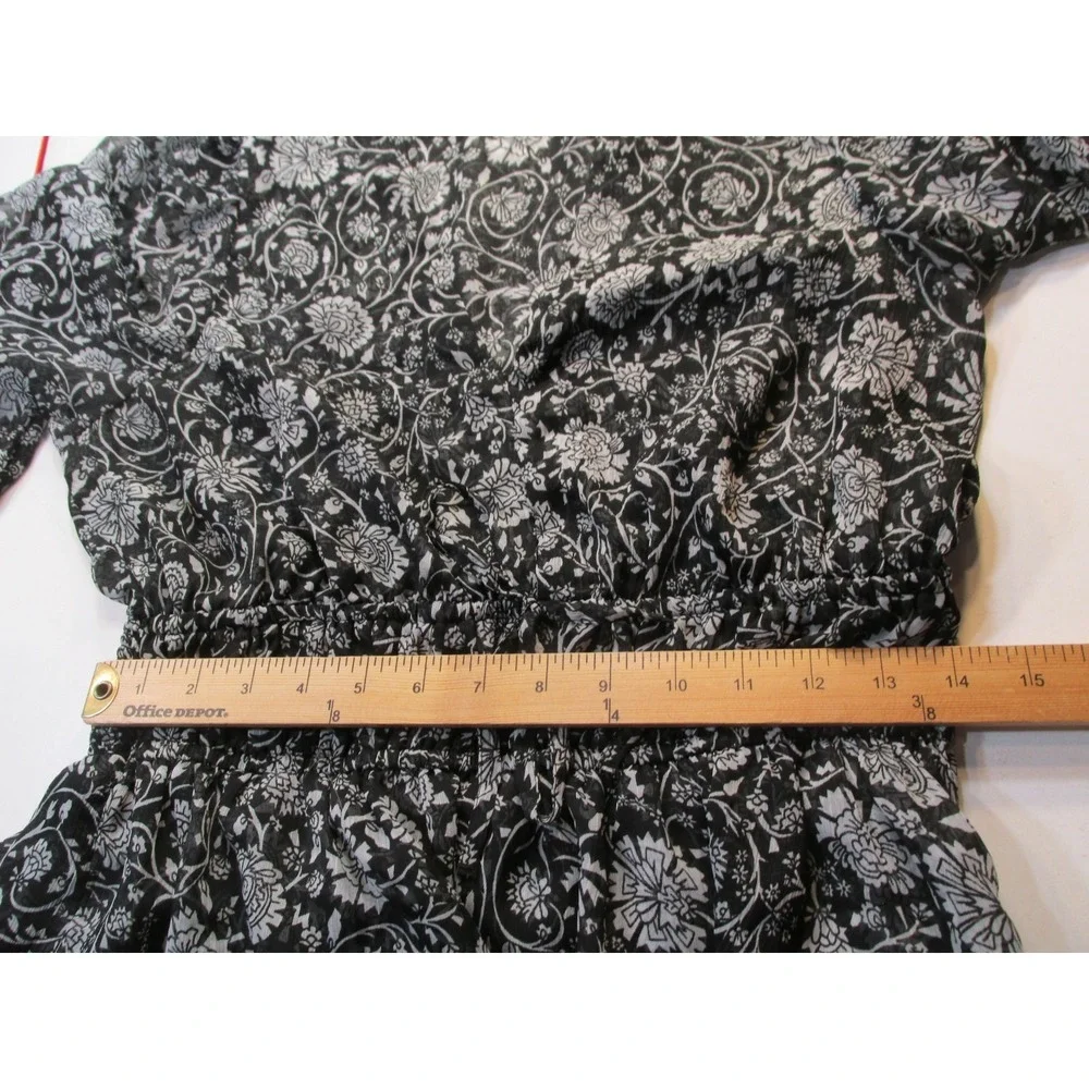 Old Navy Womens Medium Black Floral Peasant Blouse Boho Smocked Puff Sleeve